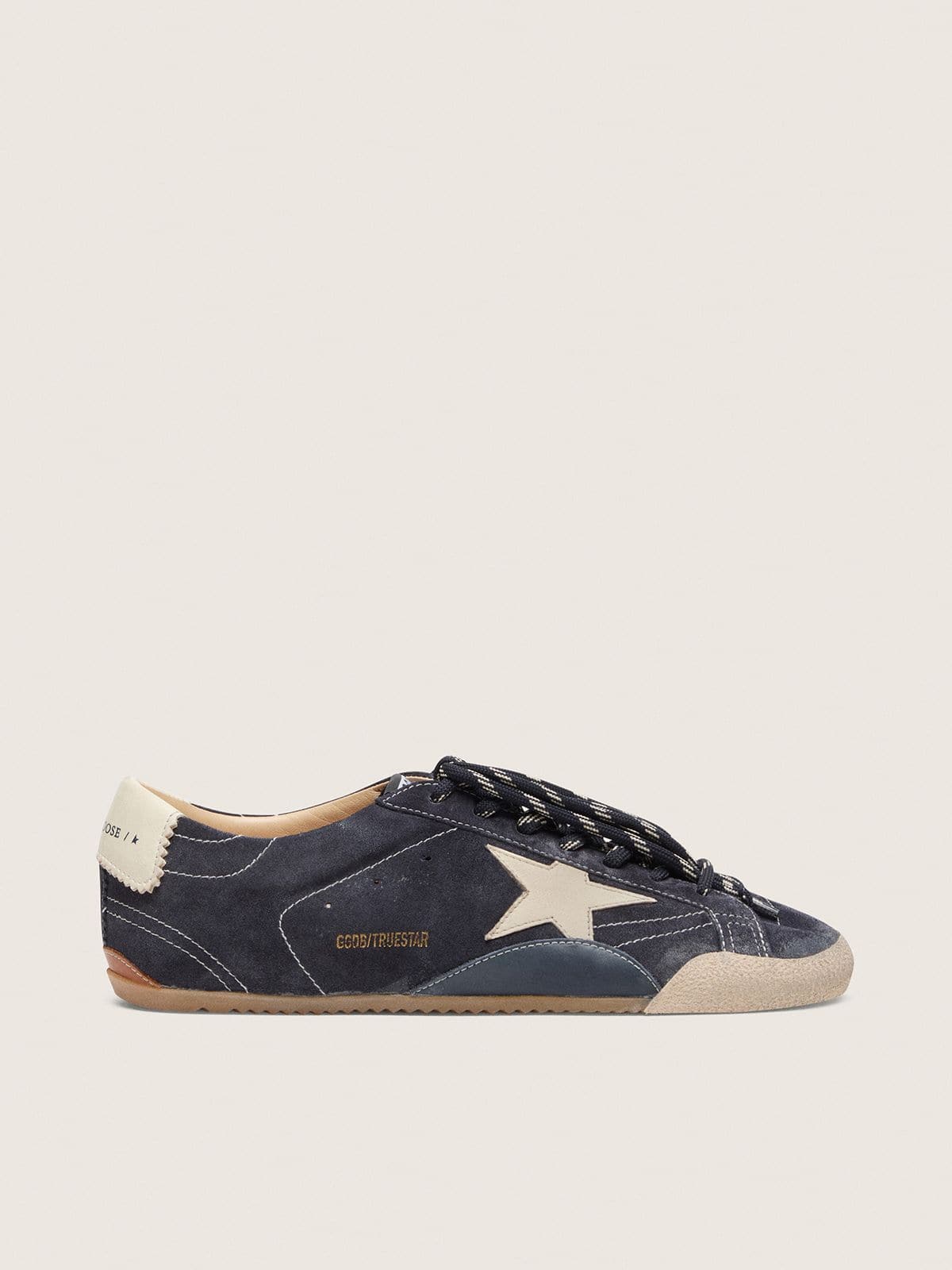 Golden Goose Womens True-Star In Dark Blue Suede With White Nappa Leather Star And Heel Tab Womens