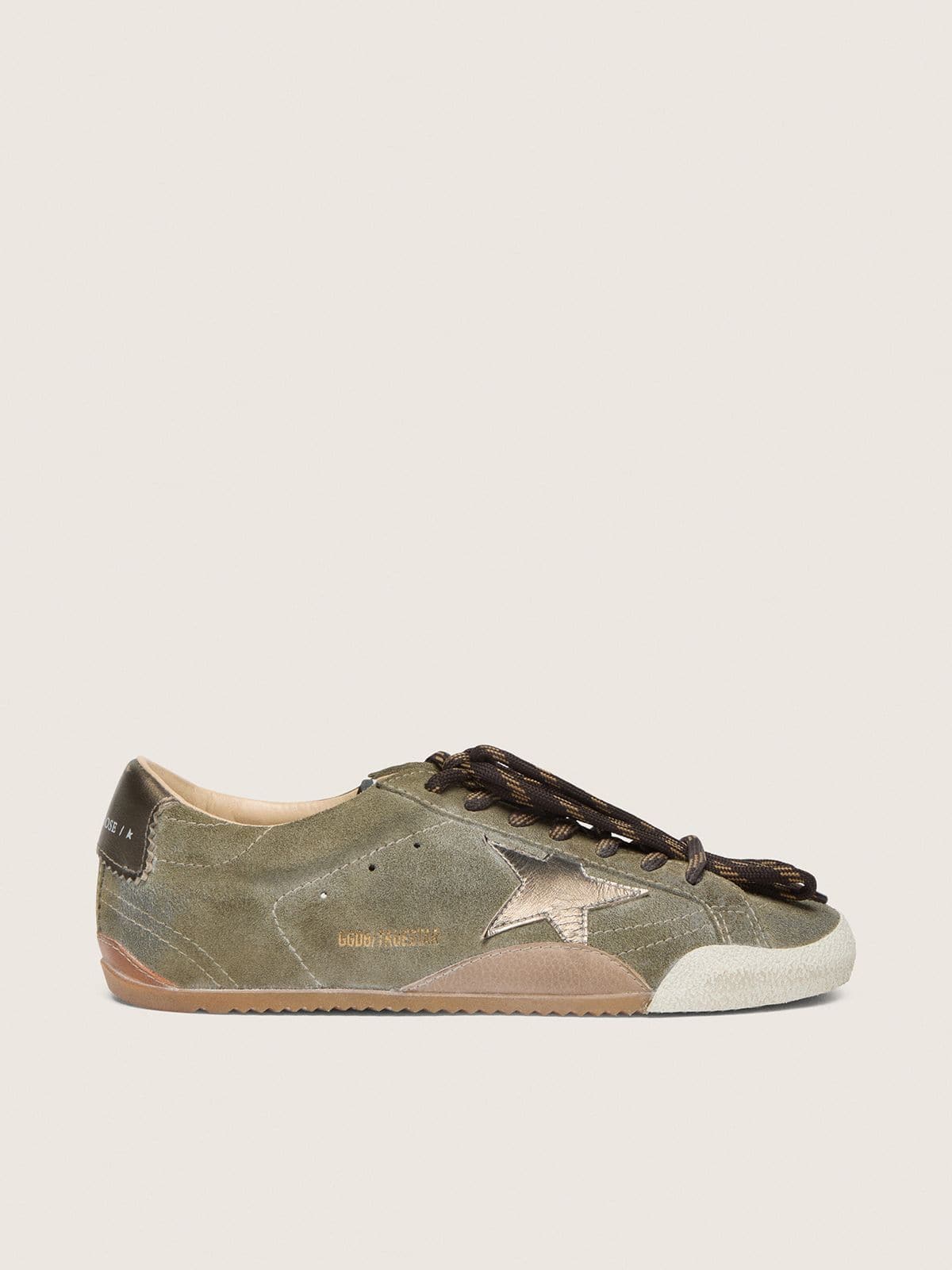Golden Goose Womens True-Star In Olive Suede With Gold Star Womens