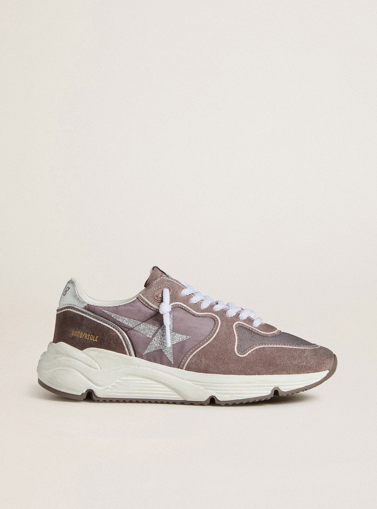 Golden Goose Womens Running Sole In Lavender Nylon And Suede With Printed Star And Silver Leather Heel Tab Womens