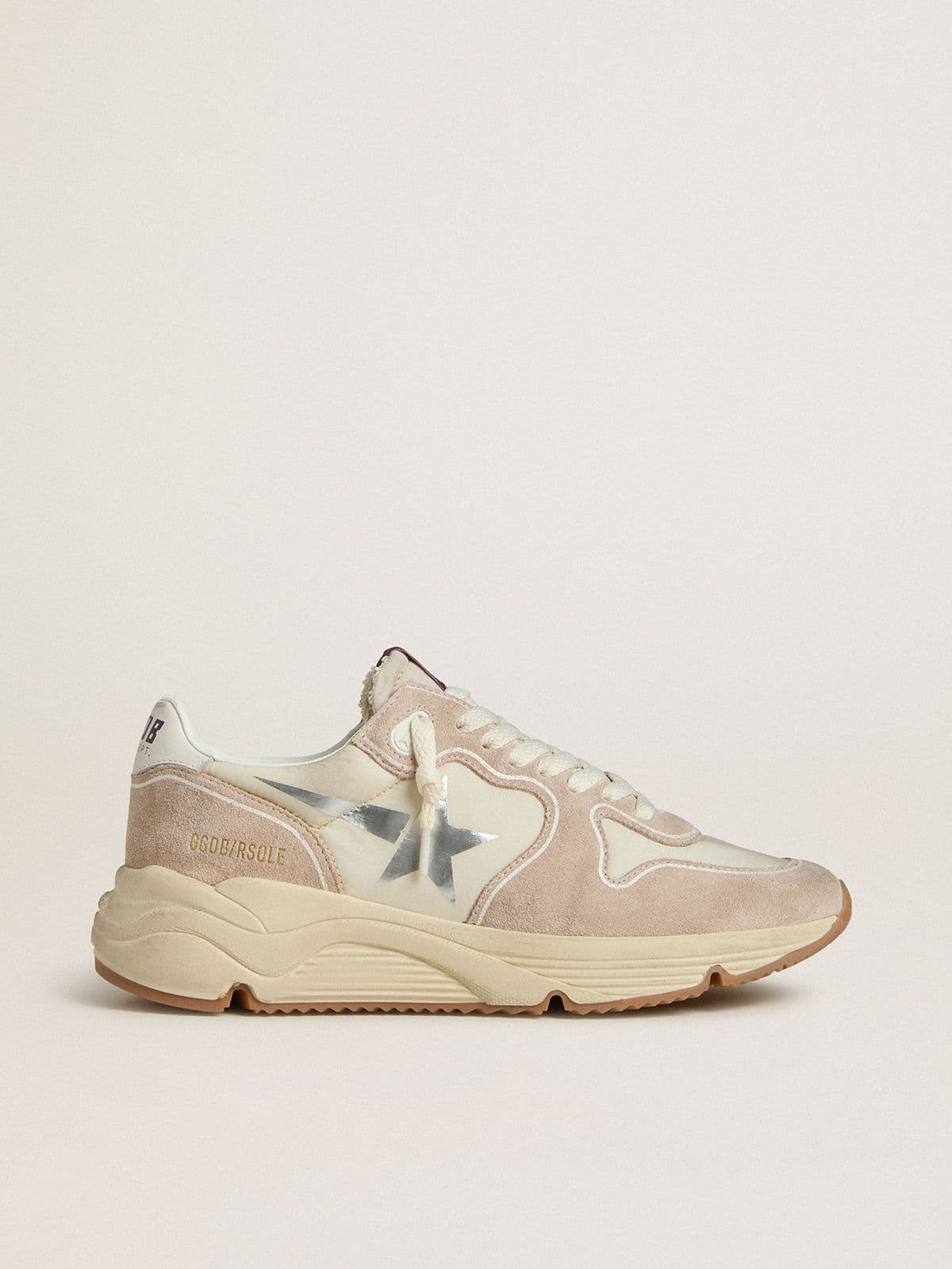 Golden Goose Womens Running Sole In Nylon And Suede With Silver Printed Star And Leather Heel Tab Womens