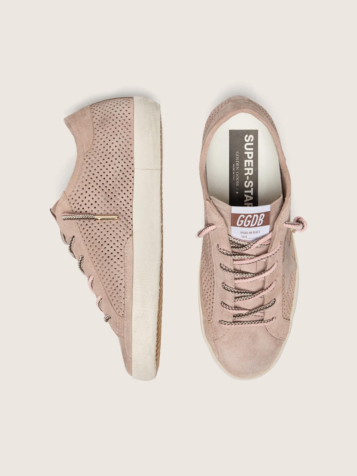 Golden Goose Womens Super-Star Ltd In Powder-Pink Perforated Suede With Tone-On-Tone Star Womens
