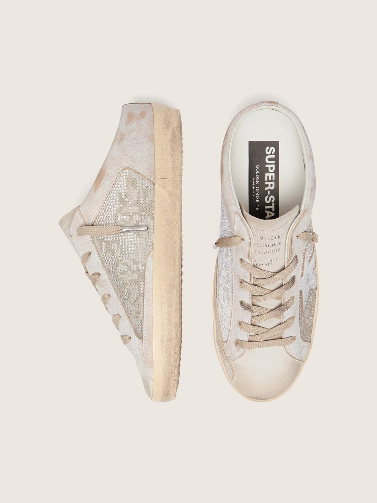 Golden Goose Womens Super-Star Sabots Ltd In Swarovski With Metallic Silver Leather Star Womens