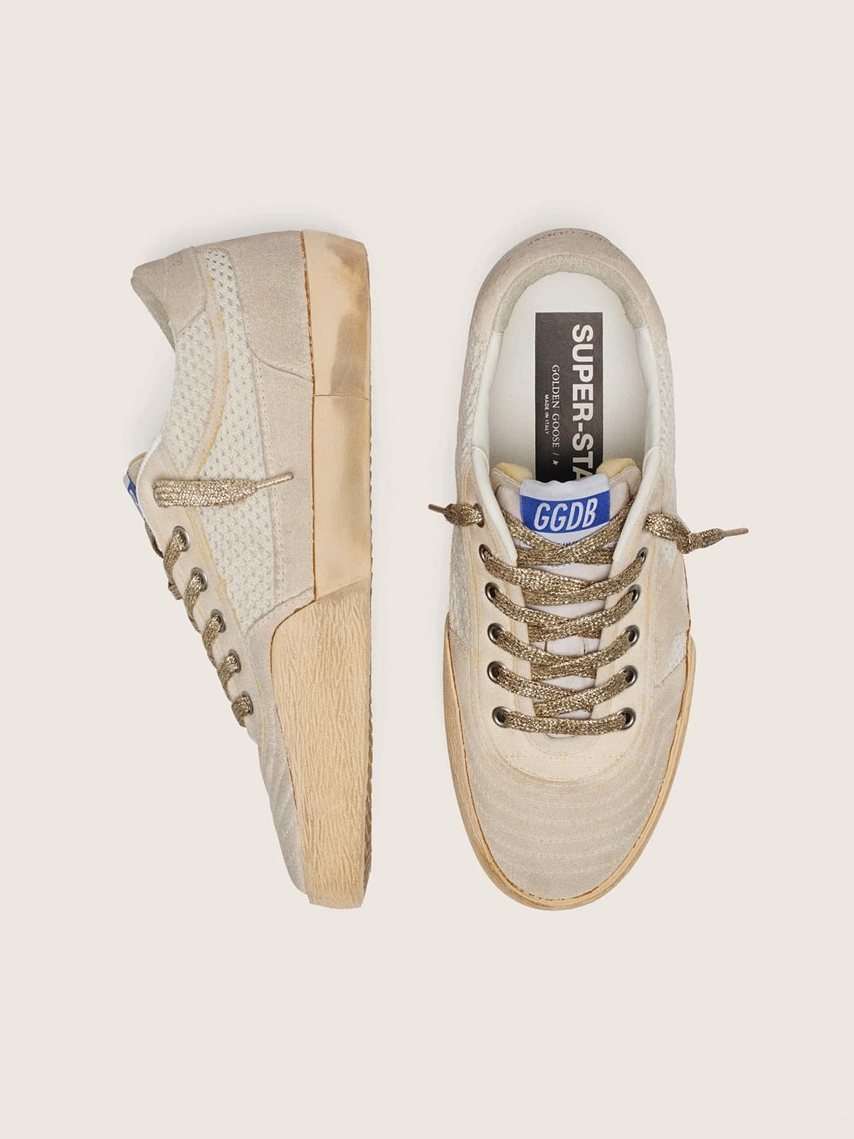 Golden Goose Womens Super-Star Lab In Mesh With Beige Suede Star Womens