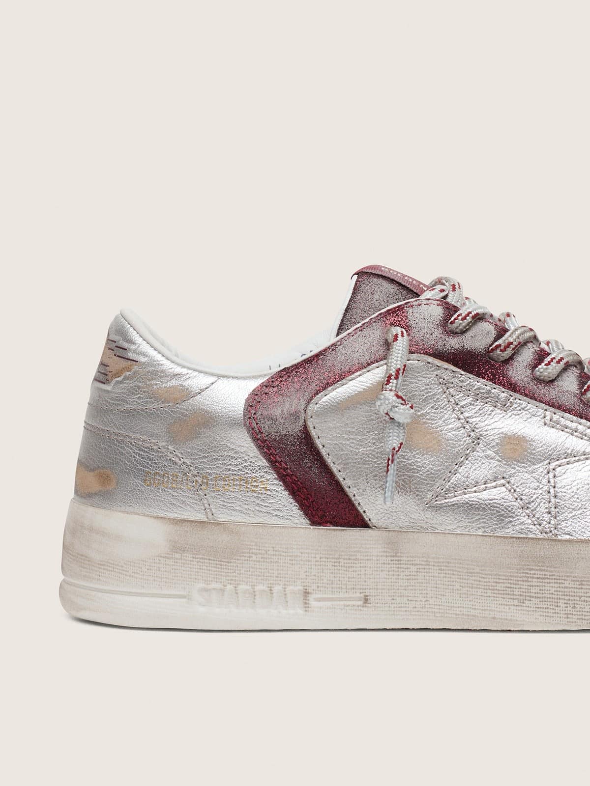Golden Goose Womens Stardan Lab In Burgundy And Silver Leather And Glitter Womens