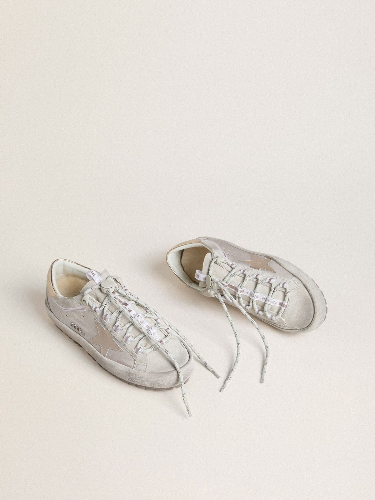 Golden Goose Womens Super-Star Ski In Light Gray Nylon With Metallic Leather Star And Heel Tab Womens