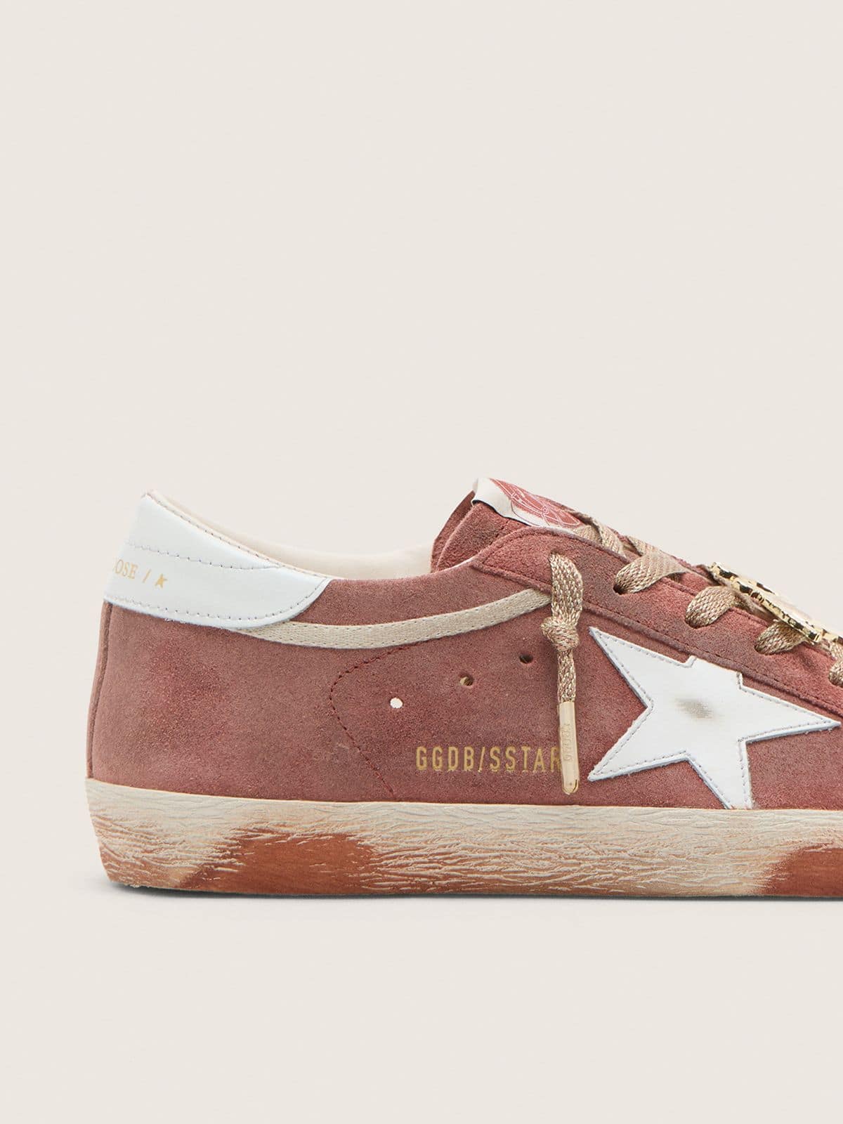 Golden Goose Womens Super-Star In Rust Suede With Metallic Platinum Leather Star Womens