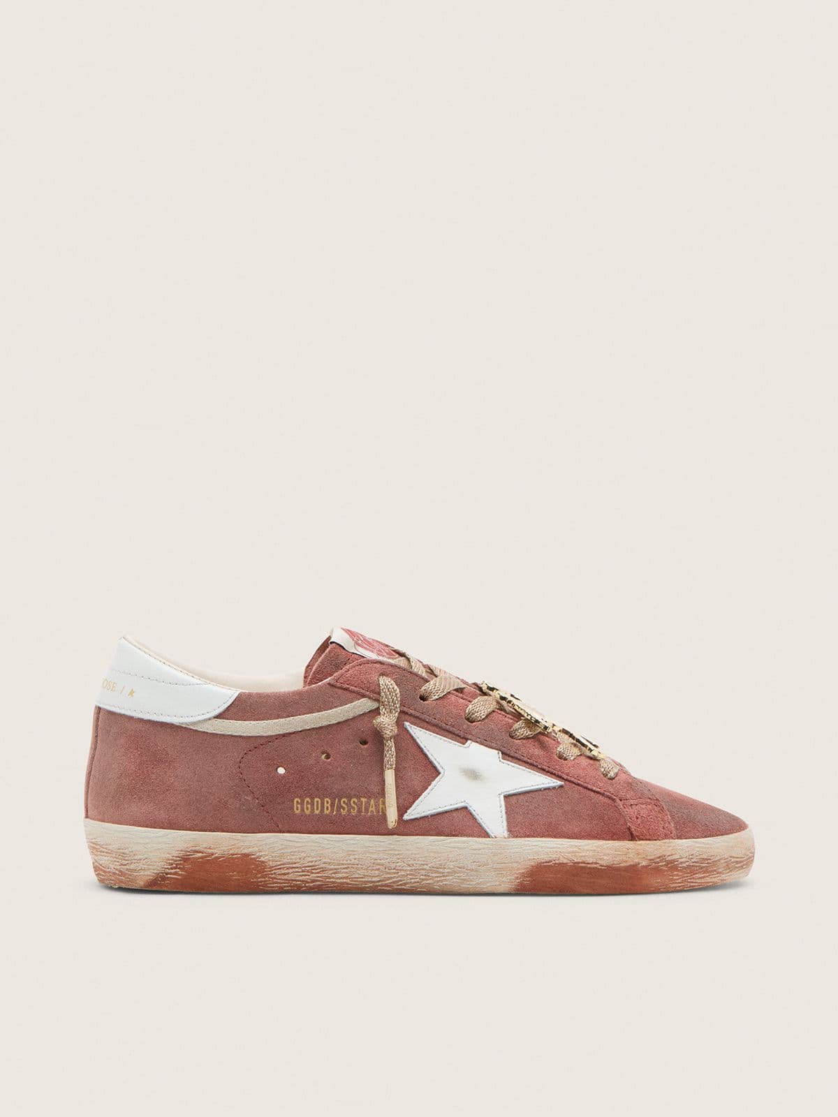 Golden Goose Womens Super-Star In Rust Suede With Metallic Platinum Leather Star Womens