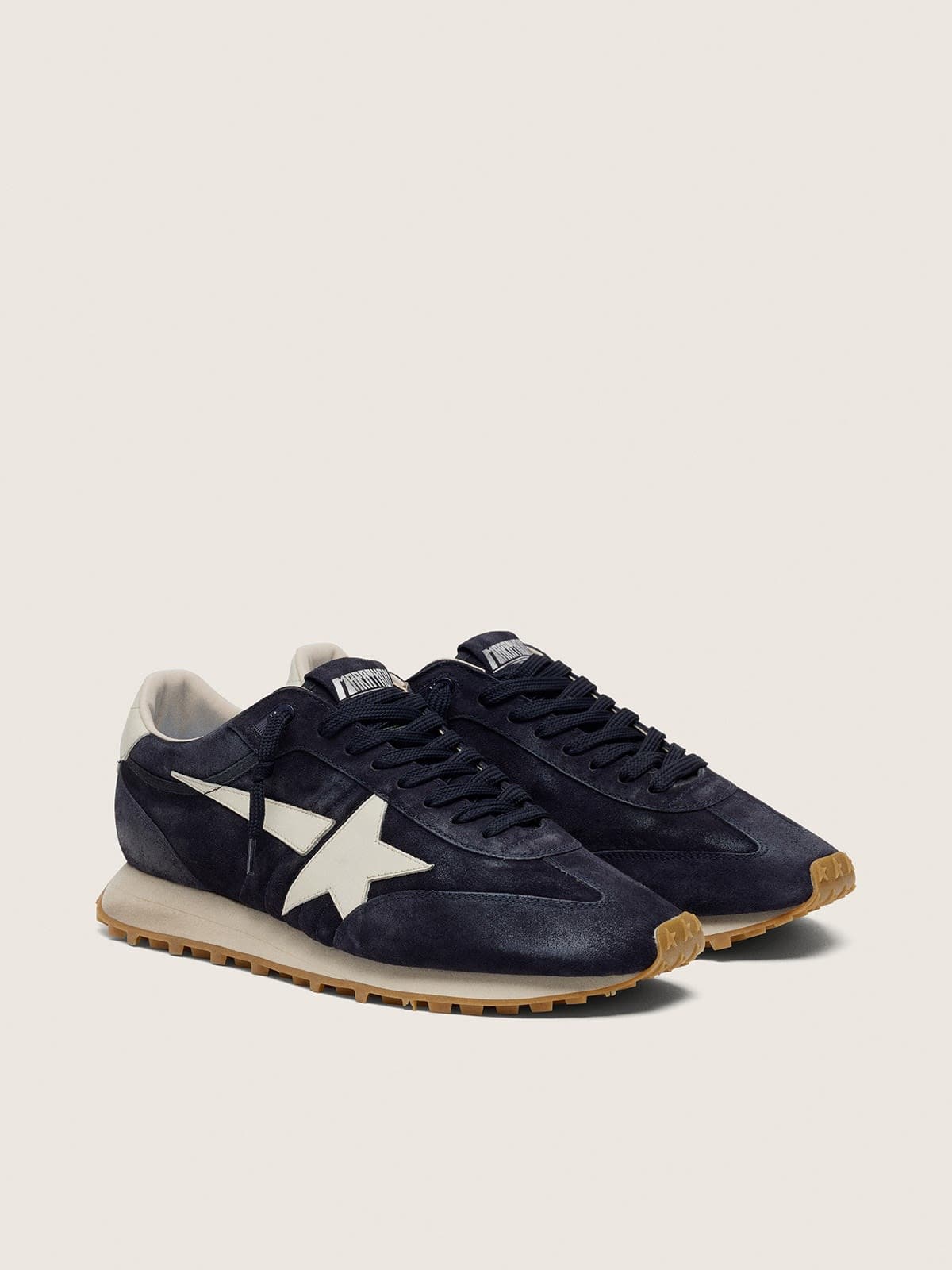 Golden Goose Womens Marathon In Blue Navy Suede With Leather Star And Heel Tab Womens
