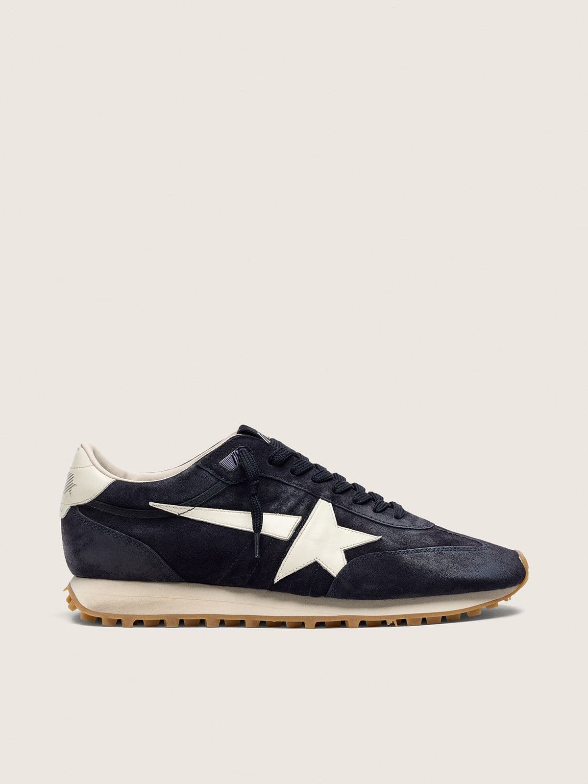 Golden Goose Womens Marathon In Blue Navy Suede With Leather Star And Heel Tab Womens