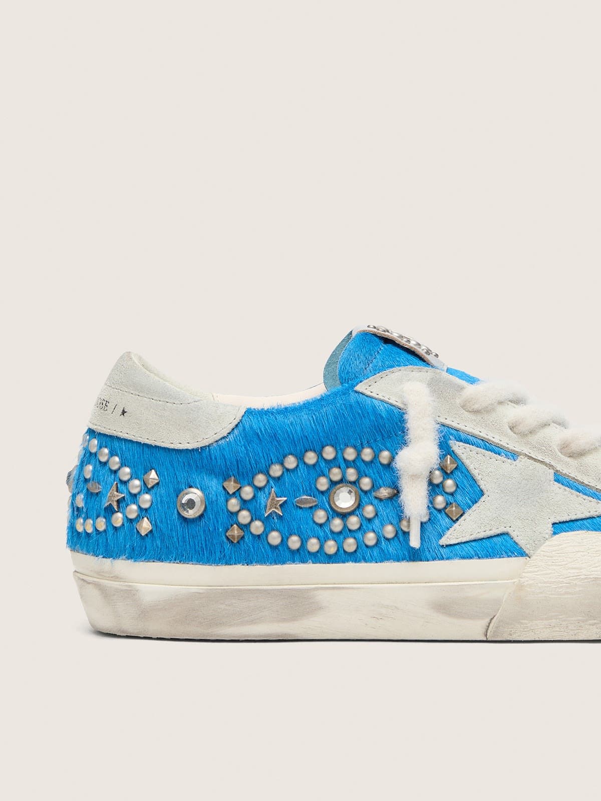 Golden Goose Womens Super-Star Lab In Bright Blue Pony Skin With Suede Star And Studs Womens