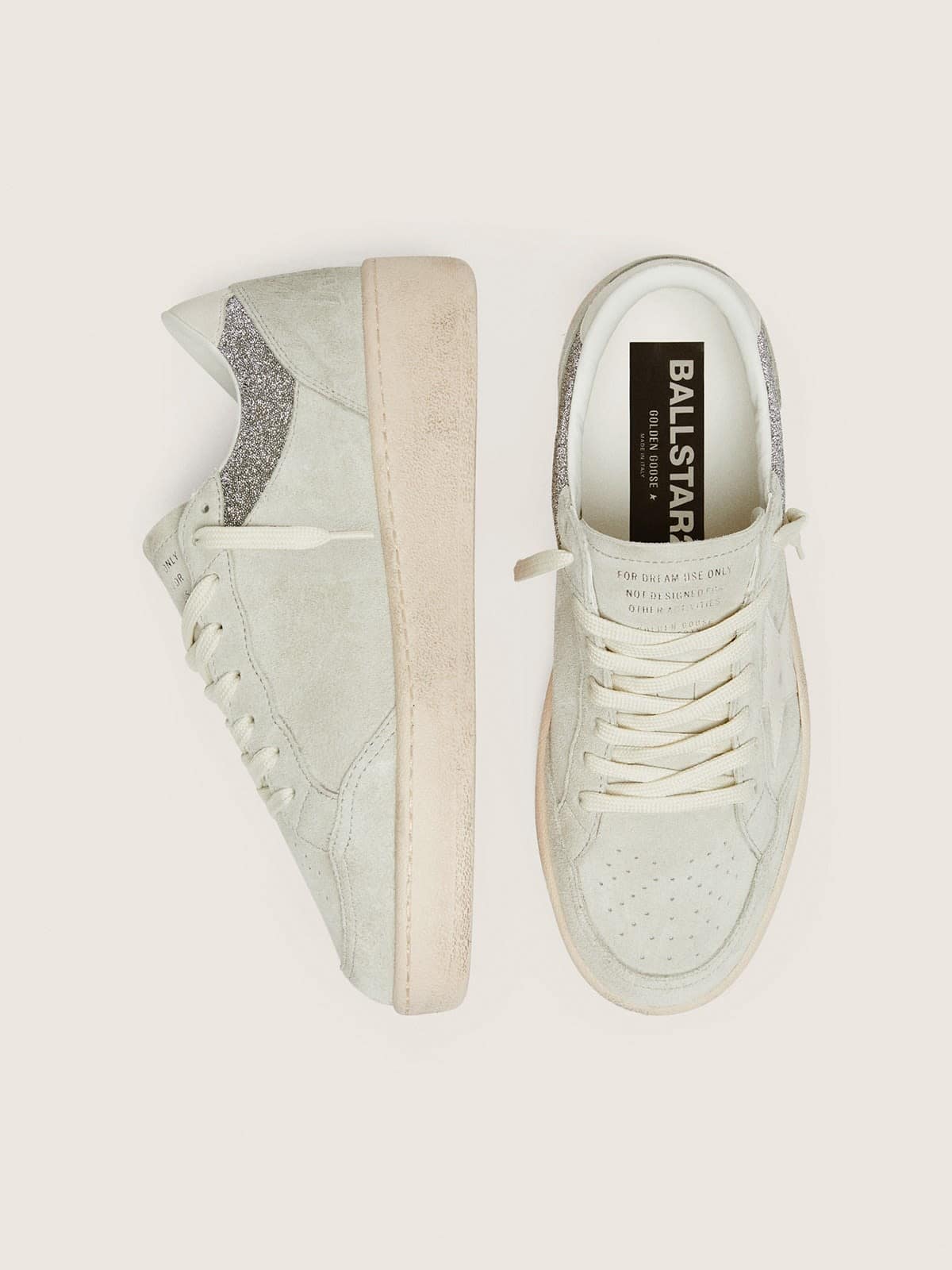 Golden Goose Womens Ball Star In Light Gray Suede With Star And Glitter Inserts Womens