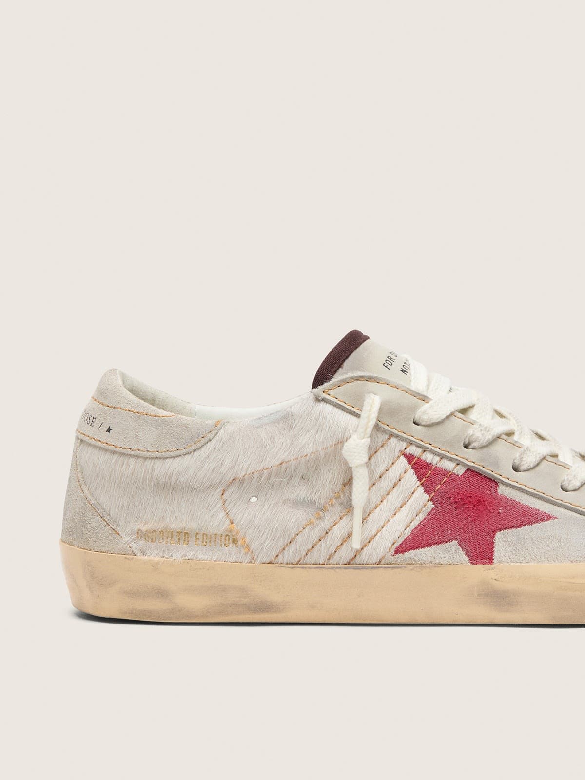 Golden Goose Womens Super-Star Ltd In White Pony Skin With Red Suede Star Womens