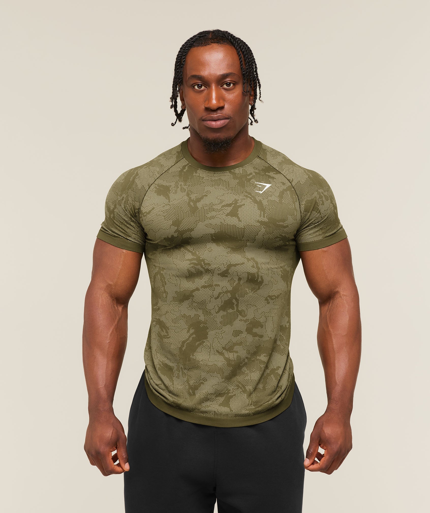 Gymshark Geo Seamless T-Shirt Canvas Green