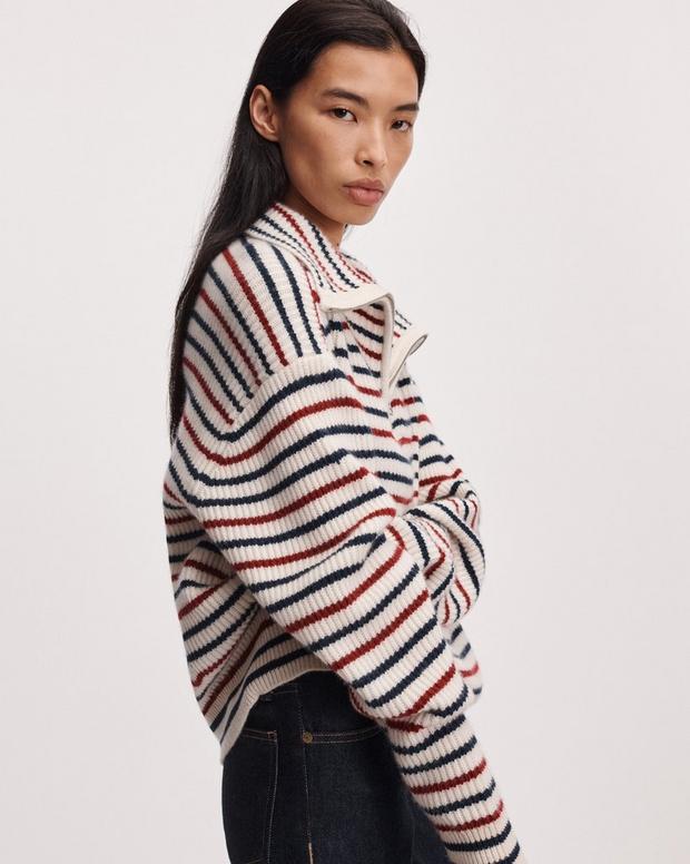 Rag & Bone Gigi Striped Cashmere Half-Zip