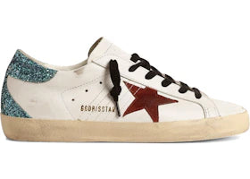 Golden Goose Super-Star White Burgundy Light Blue Glitter Heel (Women'S)