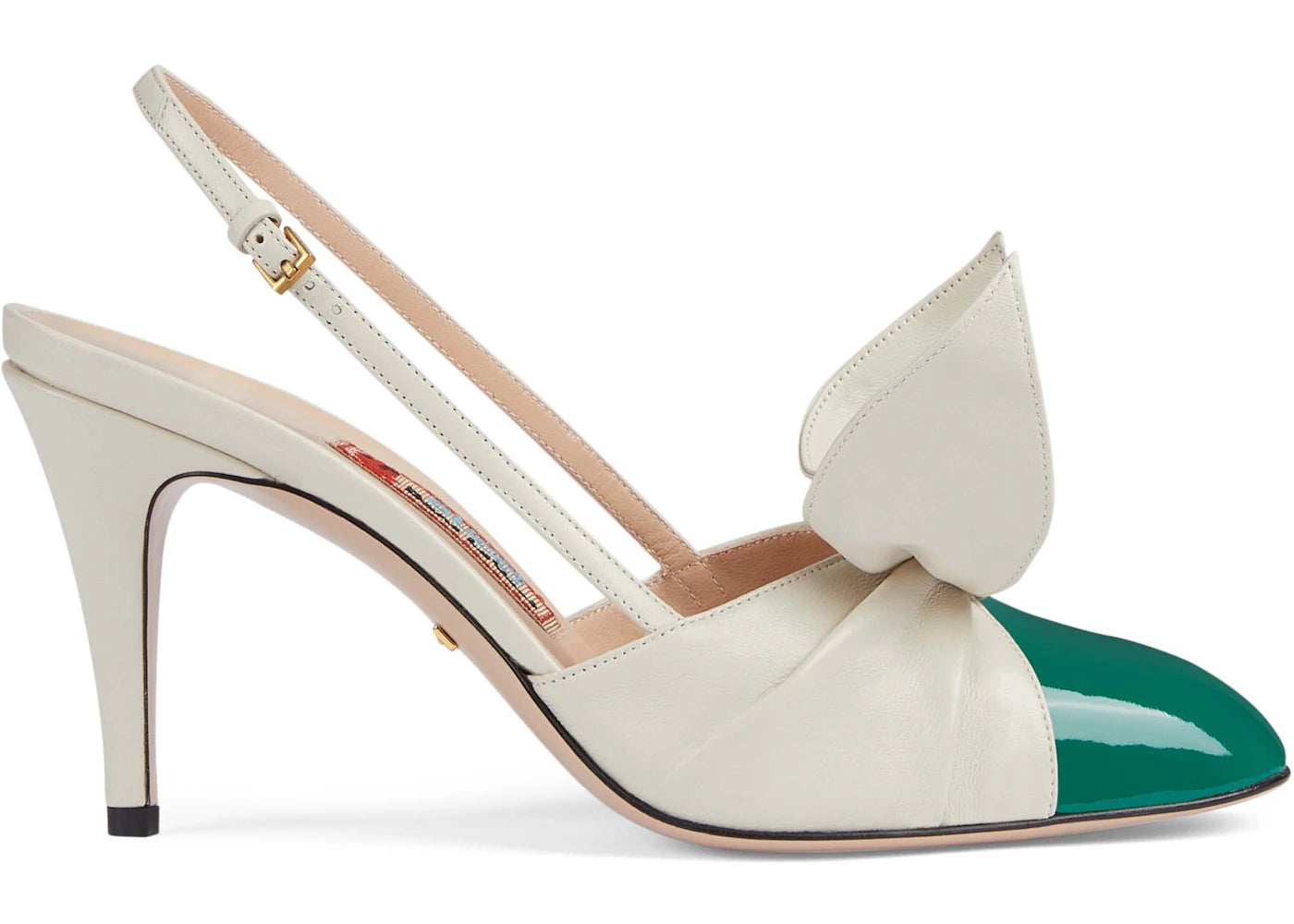 gucci 85mm bow slingback pumps white green (women's)