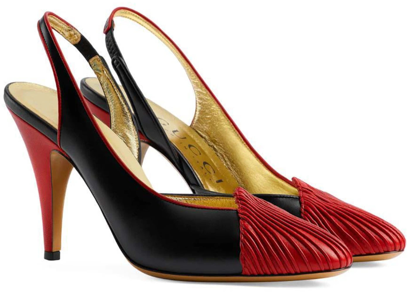 Gucci 95 Slingback Leather Pumps Black Red Womens