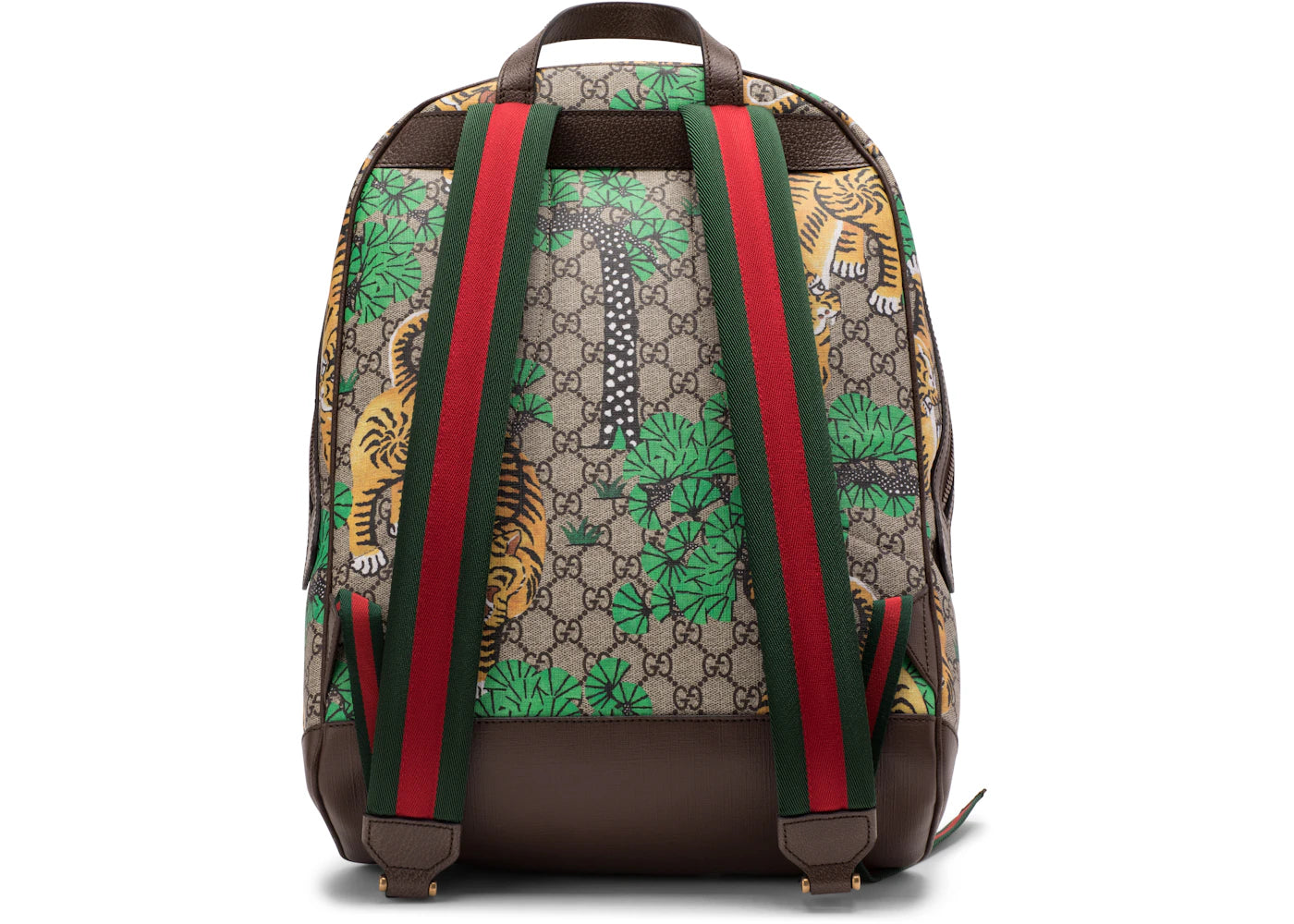 gucci tiger print backpack gg supreme monogram brown/green/yellow