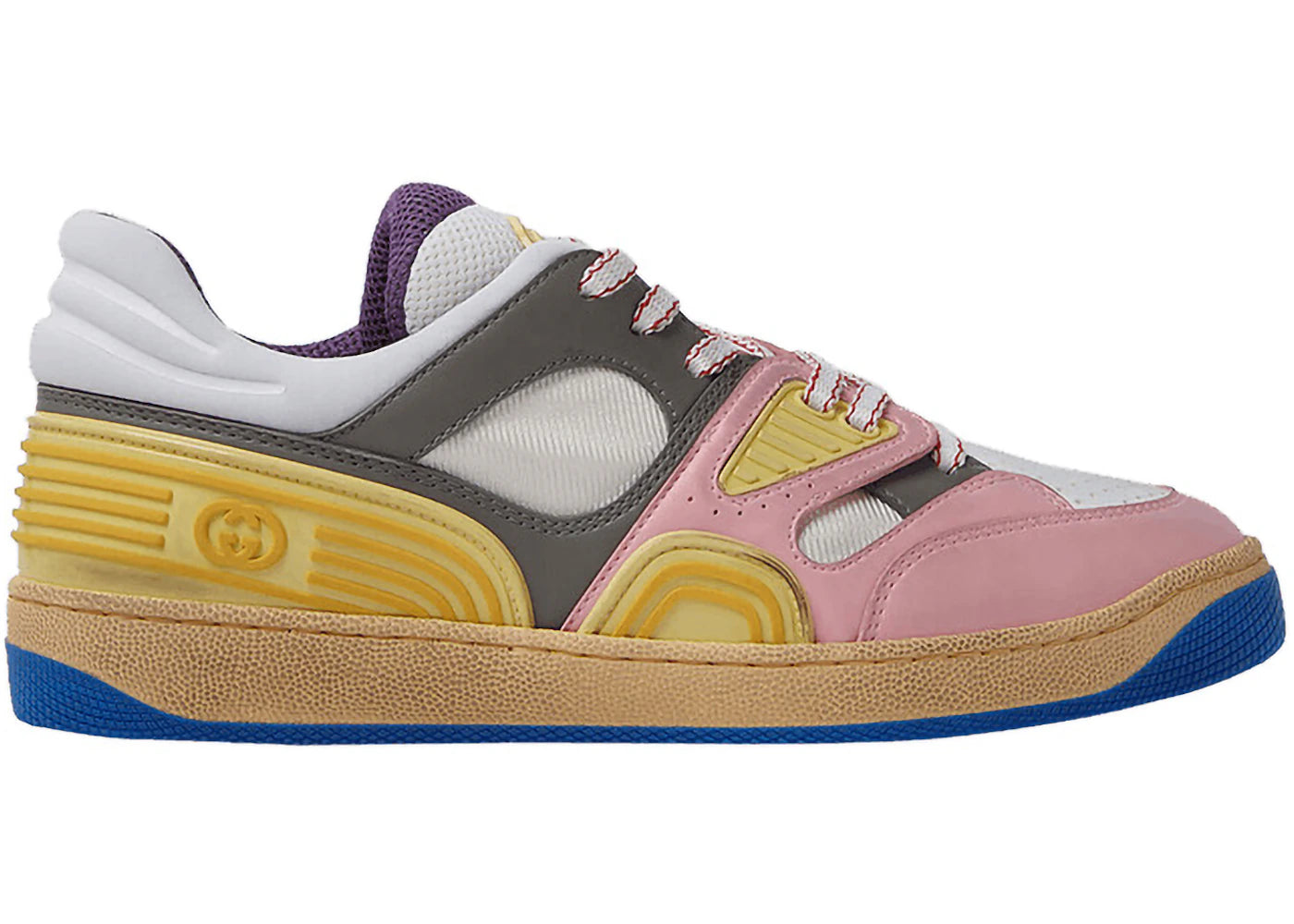 gucci basket low-top sneaker yellow pink blue (women's)