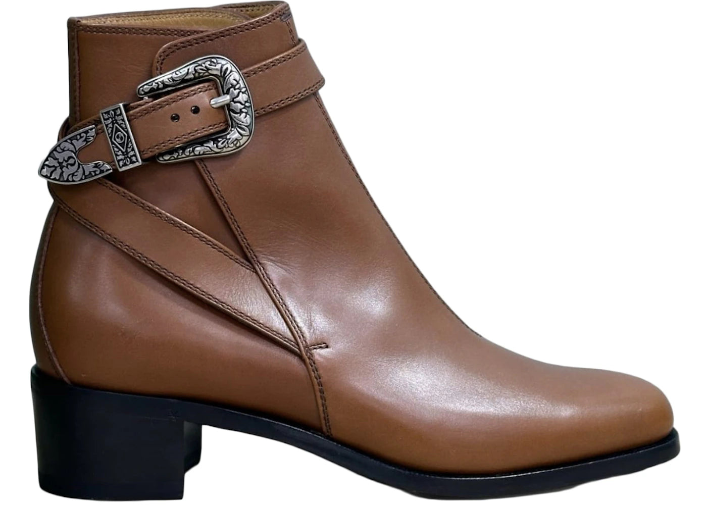 gucci buckled ankle leather boot brown