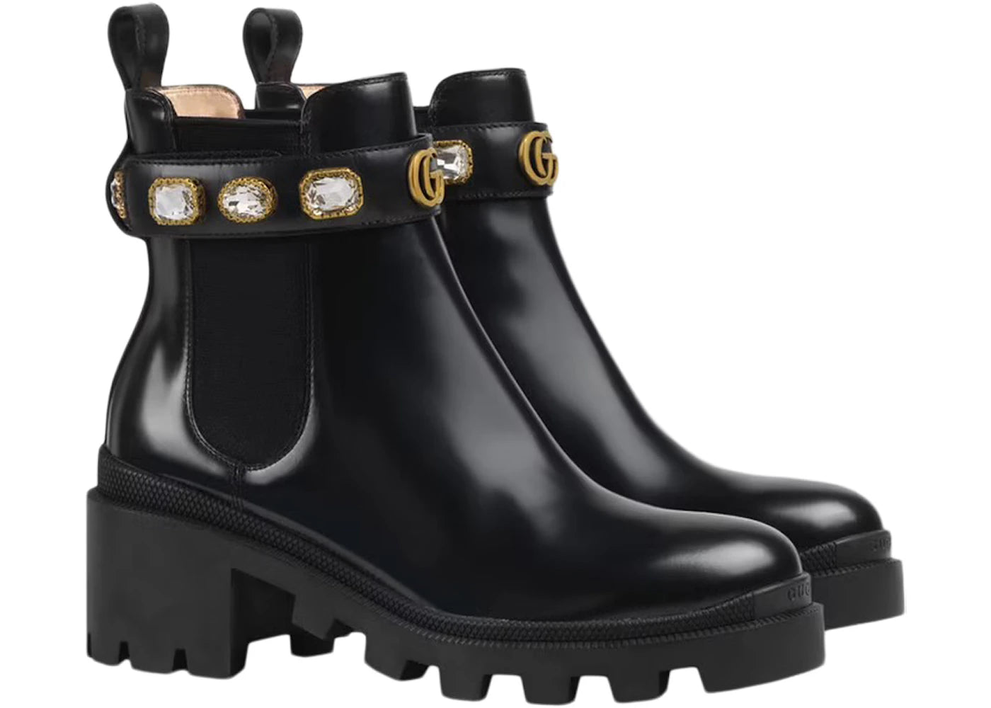 gucci crystal belt 60mm ankle boot black leather
