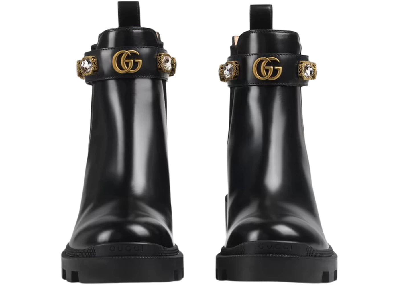 gucci crystal belt 60mm ankle boot black leather