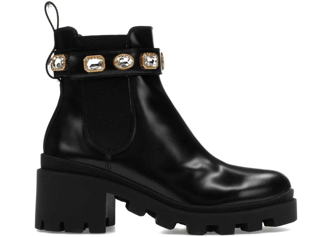 Gucci Crystal Belt 60Mm Ankle Boot Black Leather