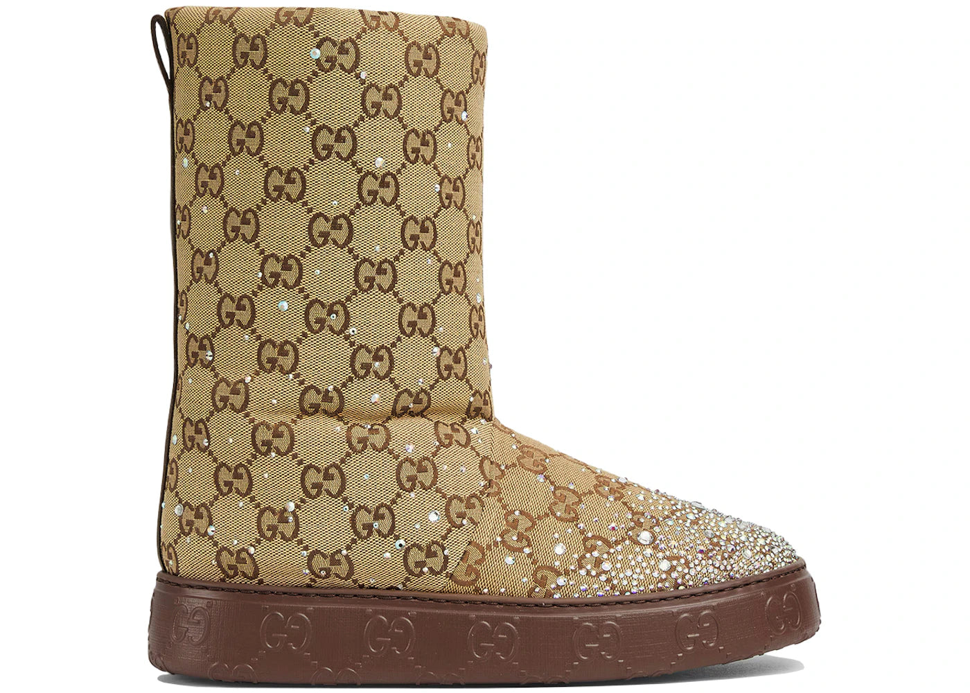 gucci crystal boots beige dark brown gg canvas (women's)