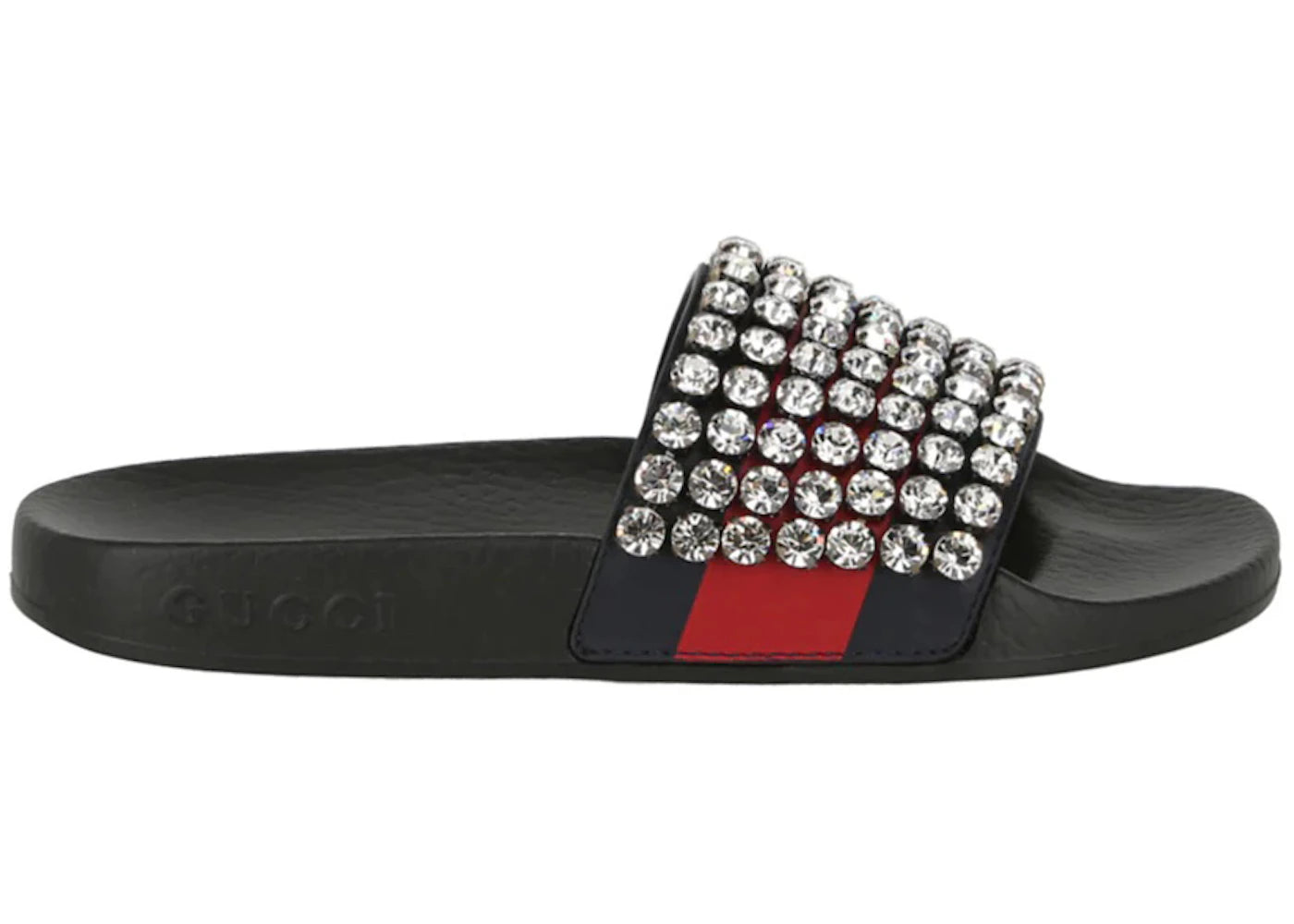 Gucci Crystal-Embellished Web Slide Black Blue Red (Women'S) UK