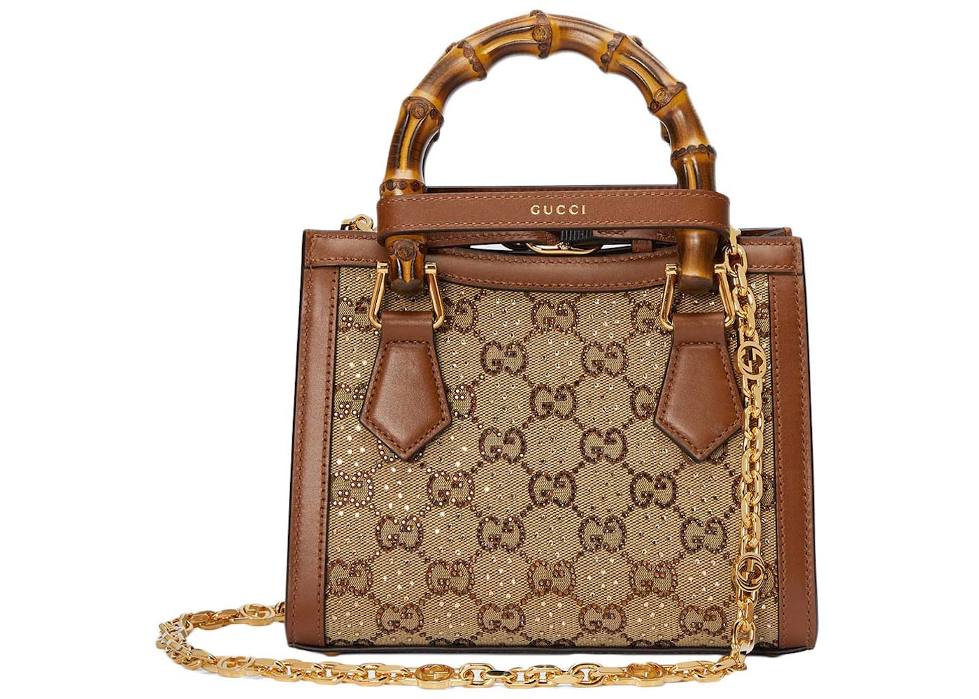 Gucci Diana Crystal Mini Tote Camel/Dark Brown