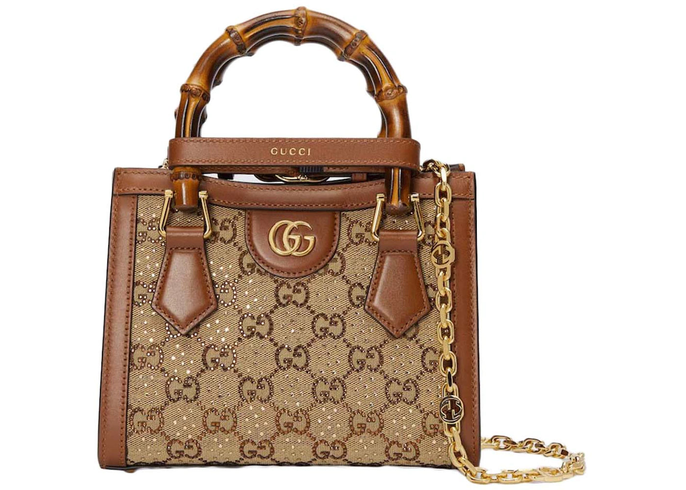 Gucci Diana Crystal Mini Tote Camel/Dark Brown