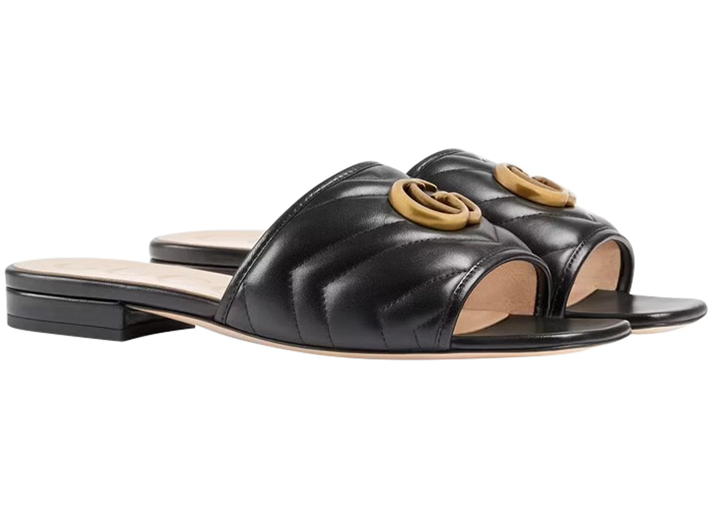 gucci double g slide sandal black leather