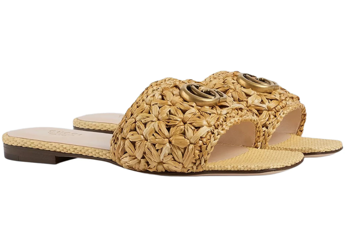 gucci double g slide sandal woven raffia