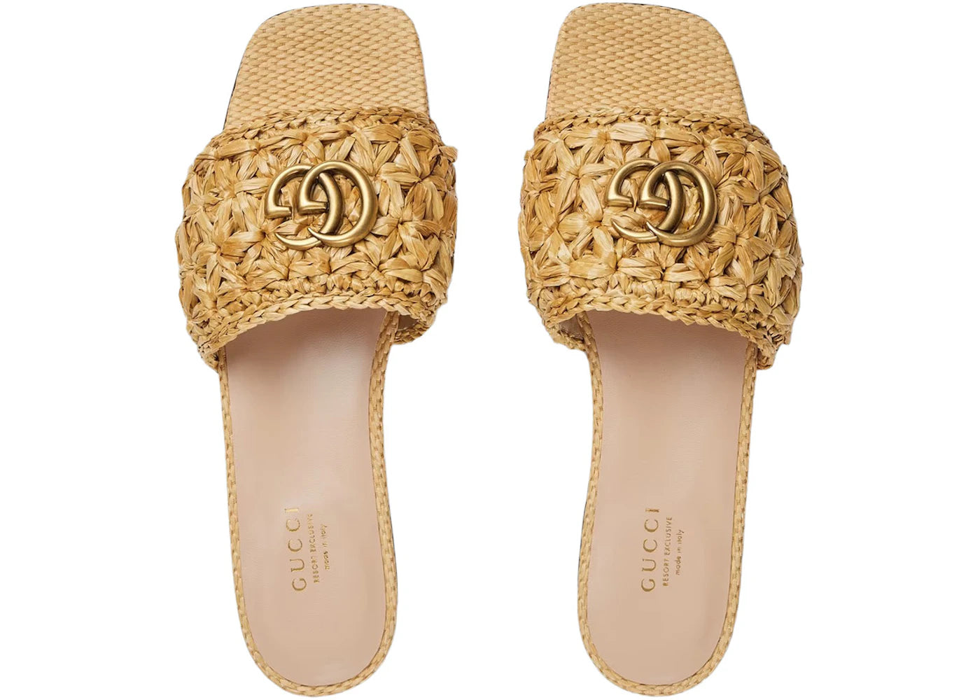 gucci double g slide sandal woven raffia