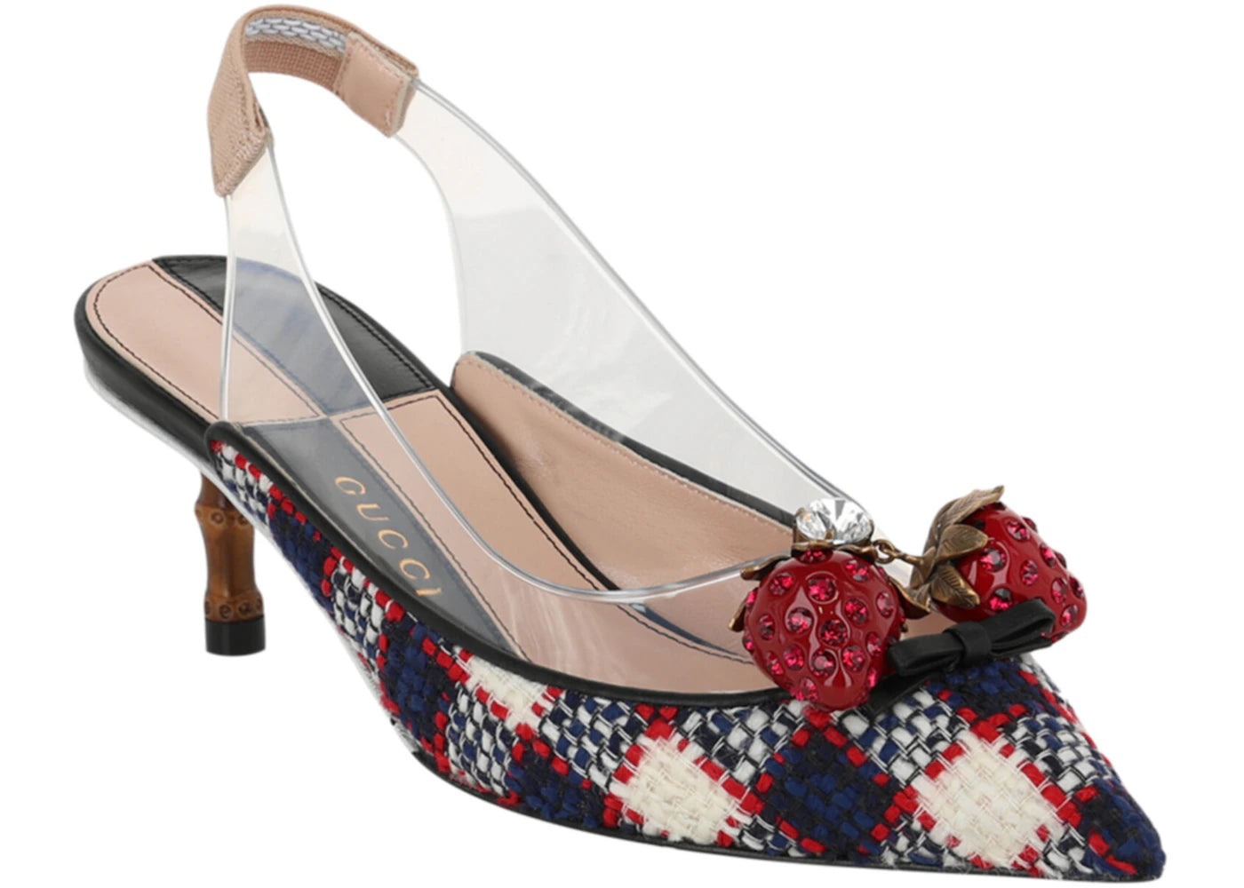 gucci eleanor strawberry tweed heels blue red (women's)
