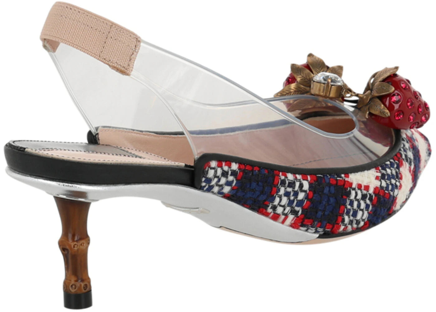 gucci eleanor strawberry tweed heels blue red (women's)