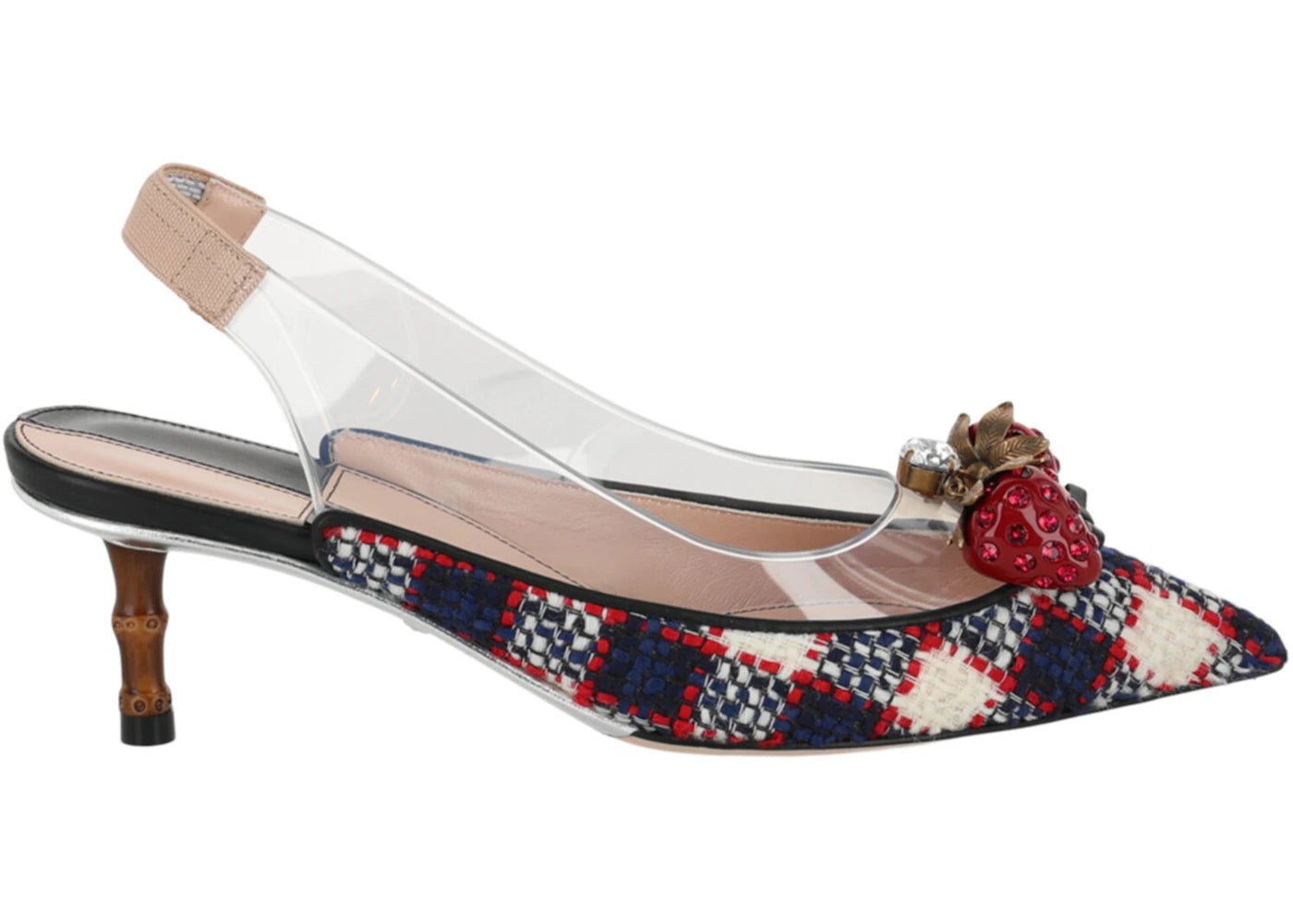 gucci eleanor strawberry tweed heels blue red (women's)