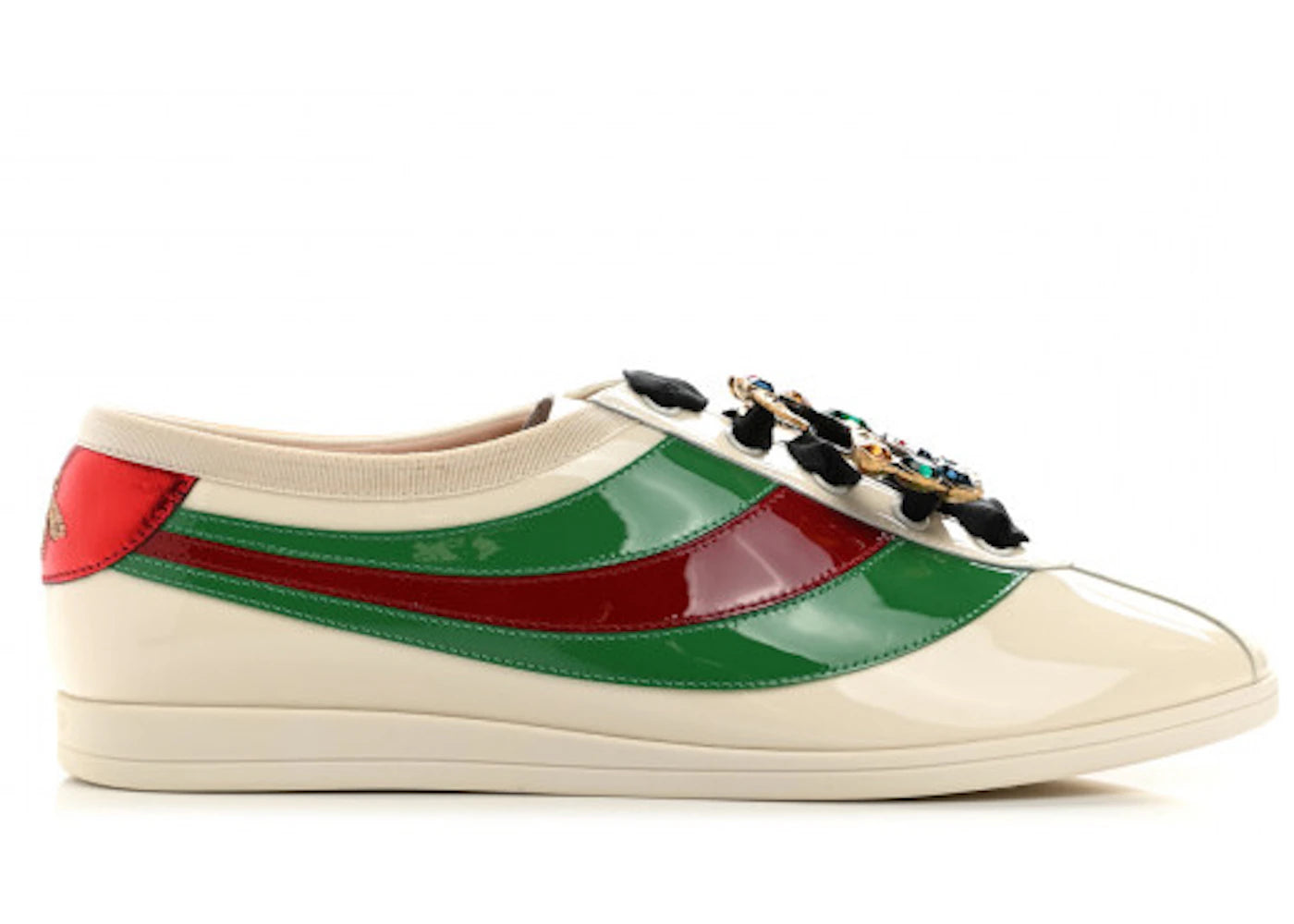 gucci falacer patent leather sneaker white red crystal (women's)