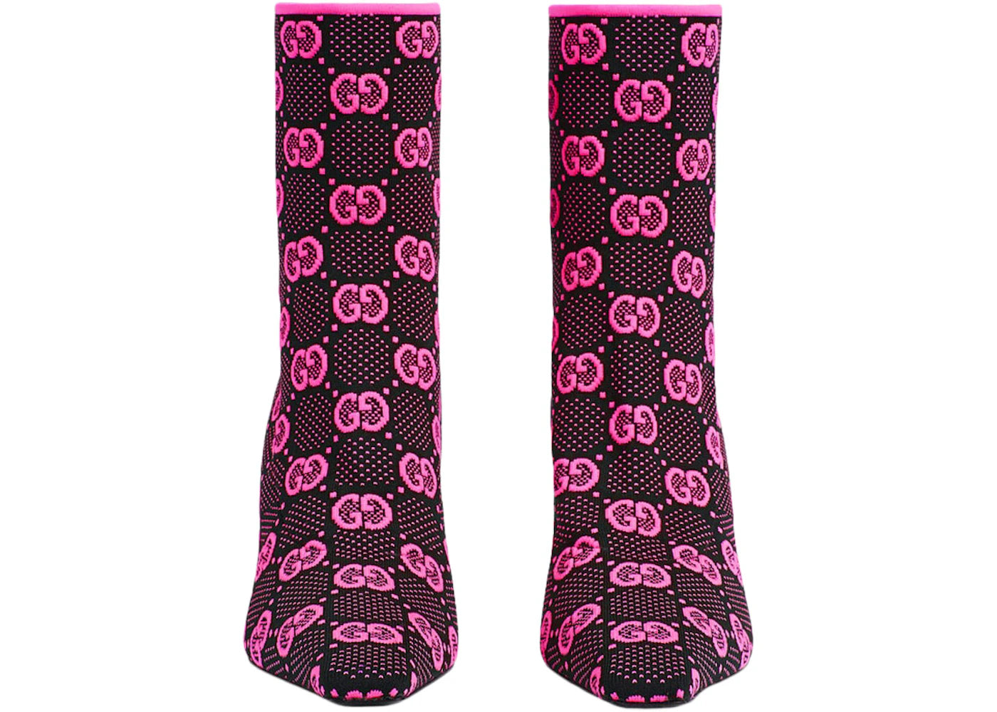 gucci gg 75mm knit ankle boots black fluorescent pink fabric