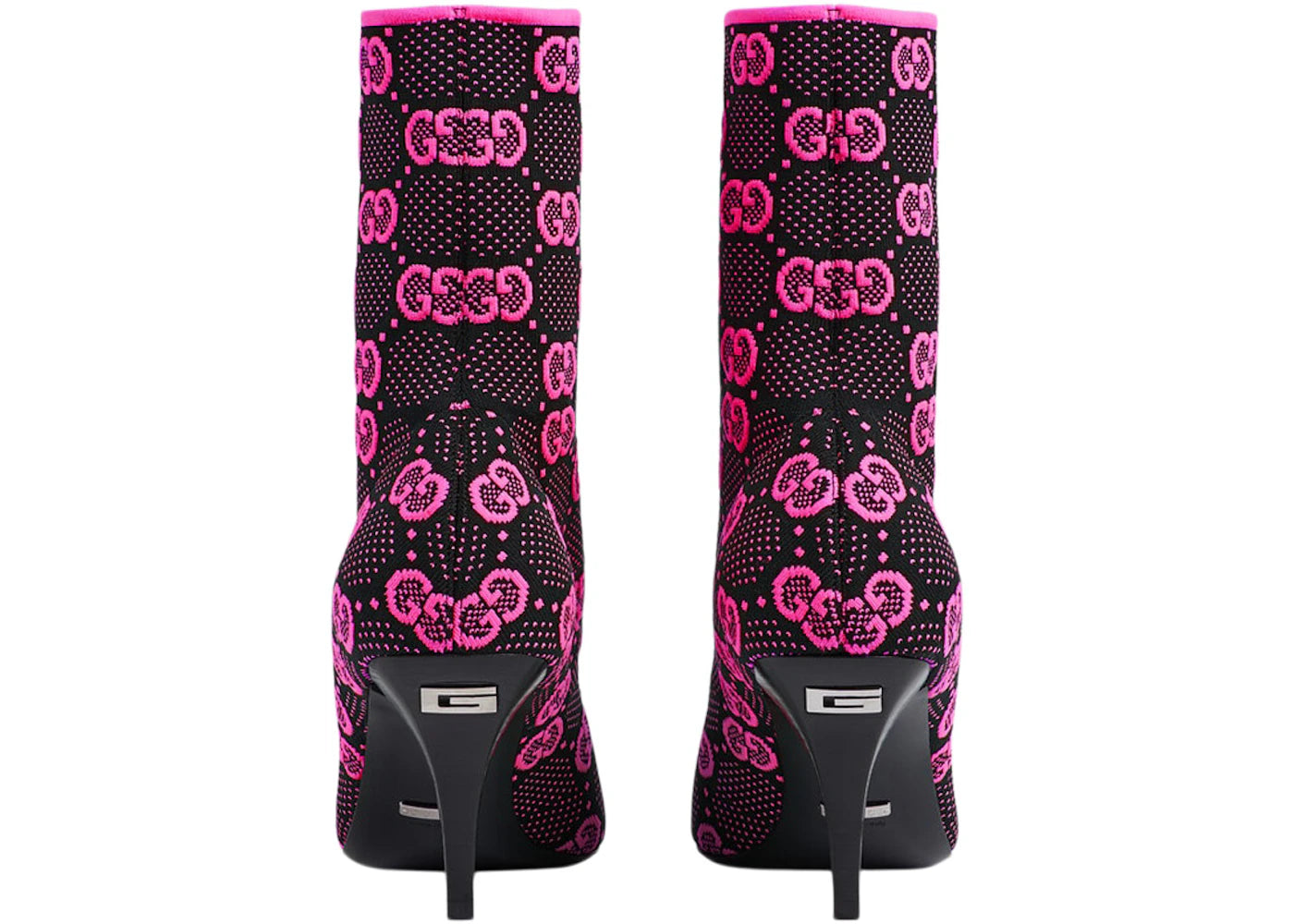 gucci gg 75mm knit ankle boots black fluorescent pink fabric