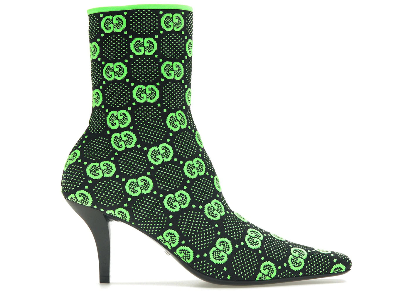 Gucci Gg 75Mm Knit Ankle Boots Black Fluorescent Yellow Fabric