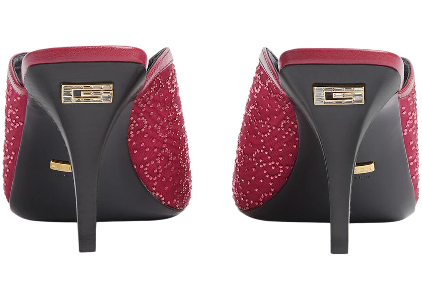 gucci gg crystal 75mm heeled sandal cherry red moire fabric