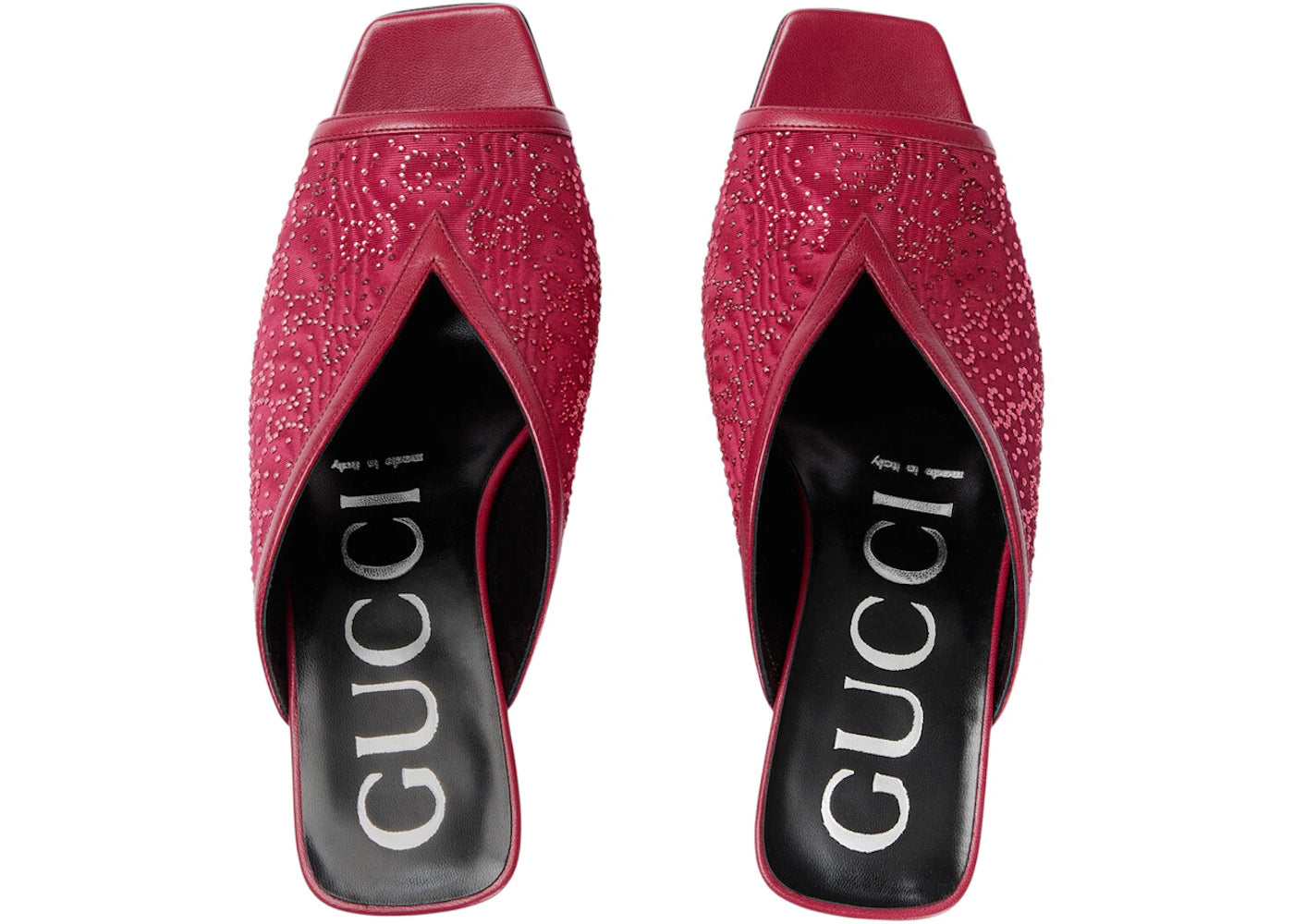 Gucci Gg Crystal 75Mm Heeled Sandal Cherry Red Moire Fabric