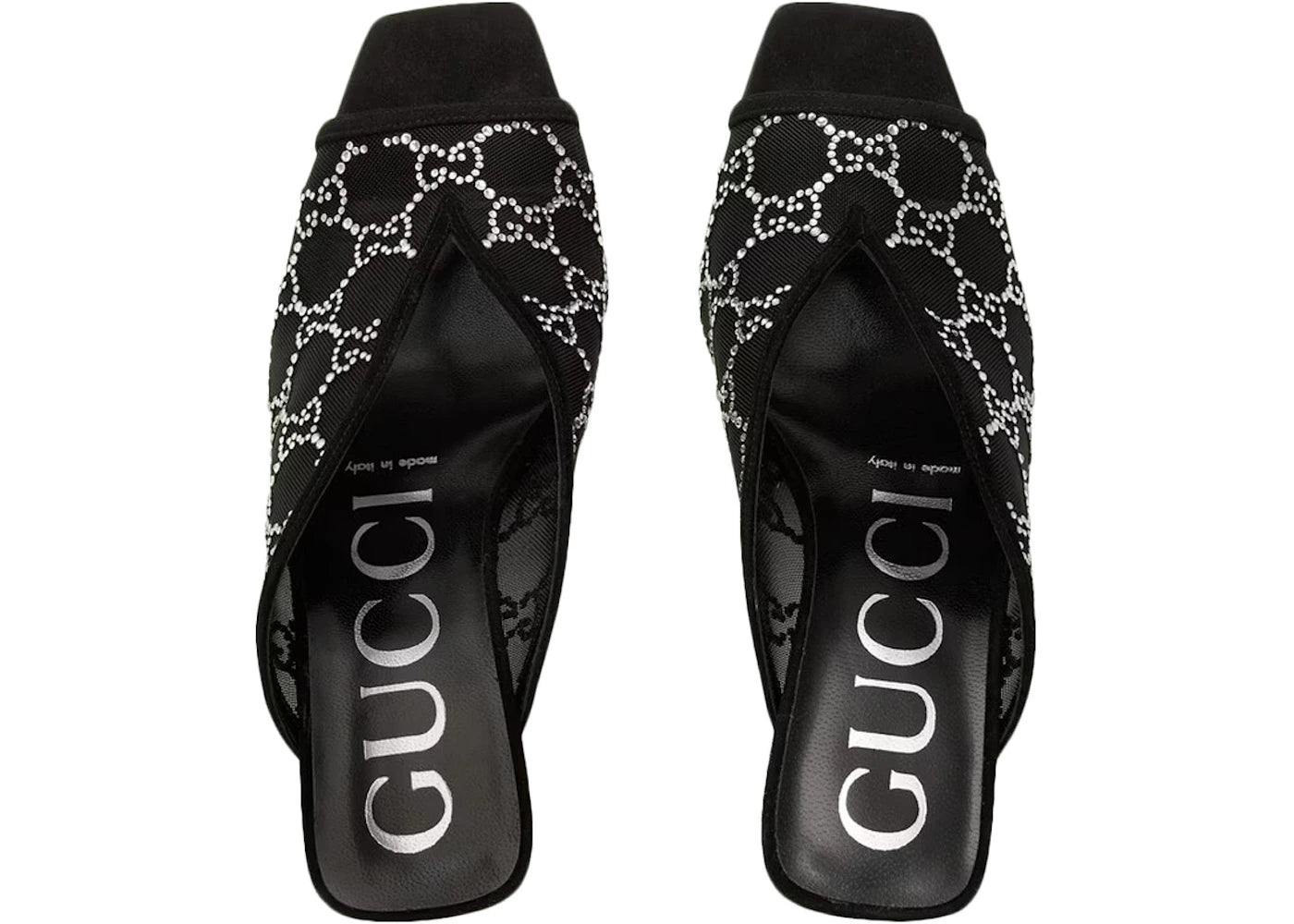 gucci gg crystal 75mm heeled sandal black mesh