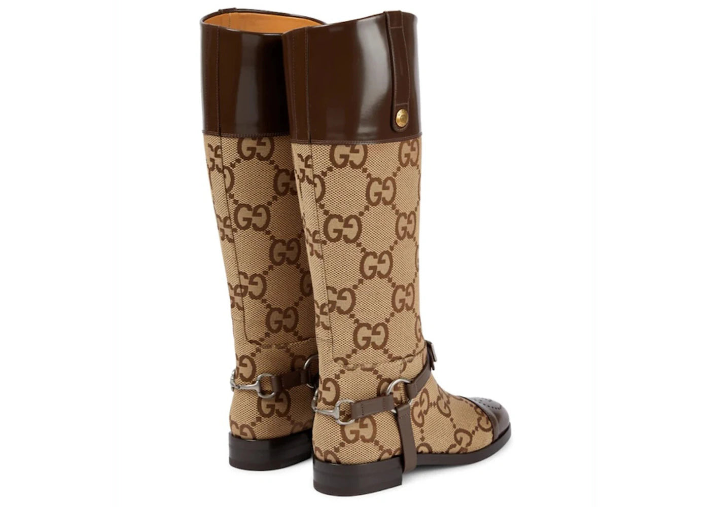 Gucci Gg Round Toe Knee-High Boots Beige Brown Womens