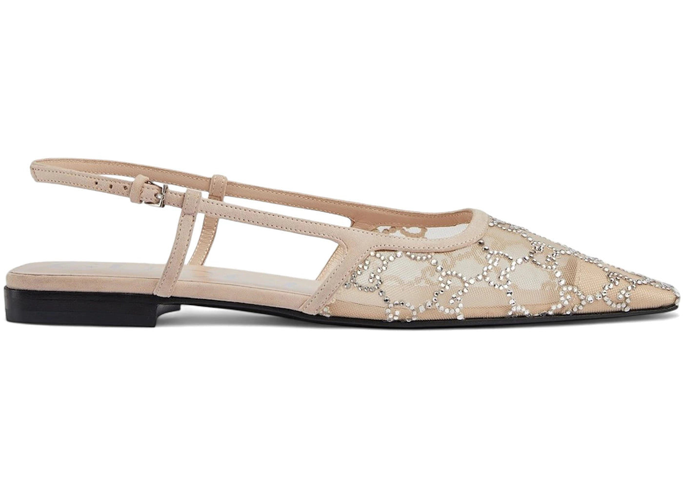 gucci gg slingback ballet flat rose beige gg crystals (women's)