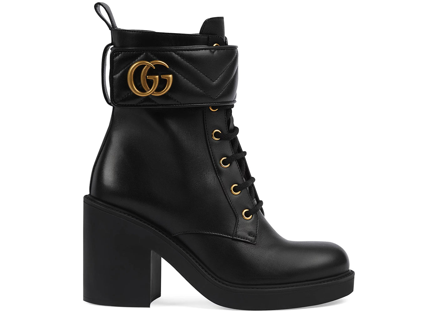gucci gg strap matelasse quilted leather ankle boots black (women's)
