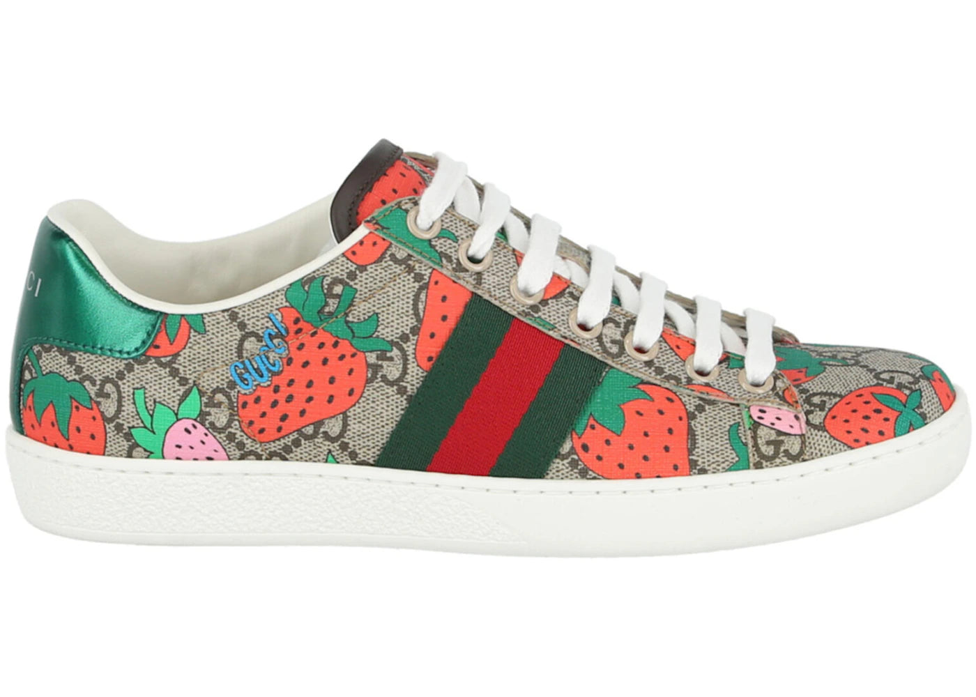 gucci gg supreme ace strawberry sneakers beige multi (women's)