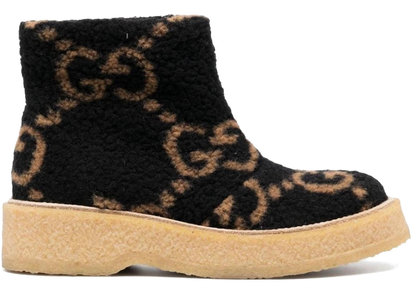 gucci gg supreme faux-shearling boots black beige