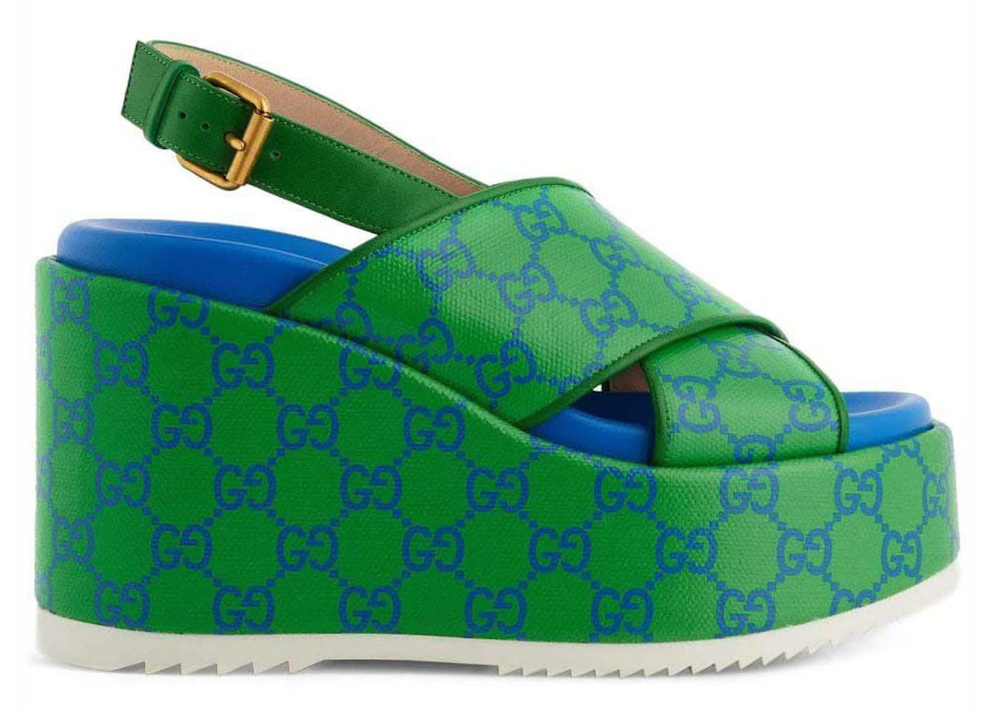 gucci gg supreme platform sandals green blue (women's)